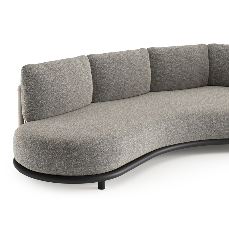 Lomano loungebank in zwart aluminium en beige verticaal geweven luxe vlakke rope met tundra pepper all weather sunbrella® luxe kussen