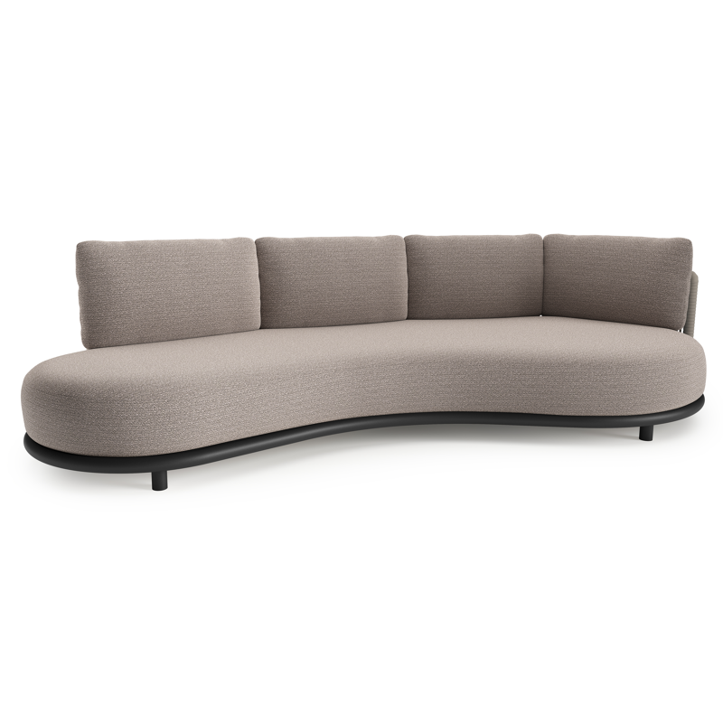 Lomano loungebank in zwart aluminium en beige verticaal geweven luxe vlakke rope met wander granite all weather sunbrella® luxe kussen