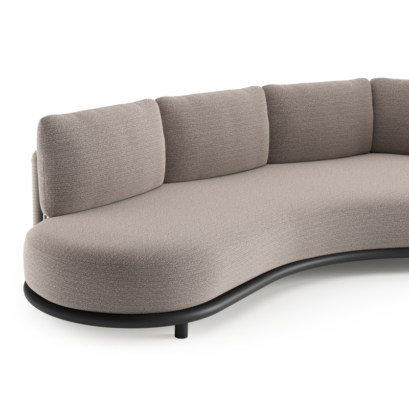 Lomano loungebank in zwart aluminium en beige verticaal geweven luxe vlakke rope met wander granite all weather sunbrella® luxe kussen