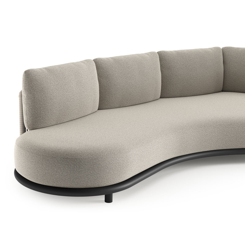 Lomano loungebank in zwart aluminium en beige verticaal geweven luxe vlakke rope met firenze sand all weather solica kussen