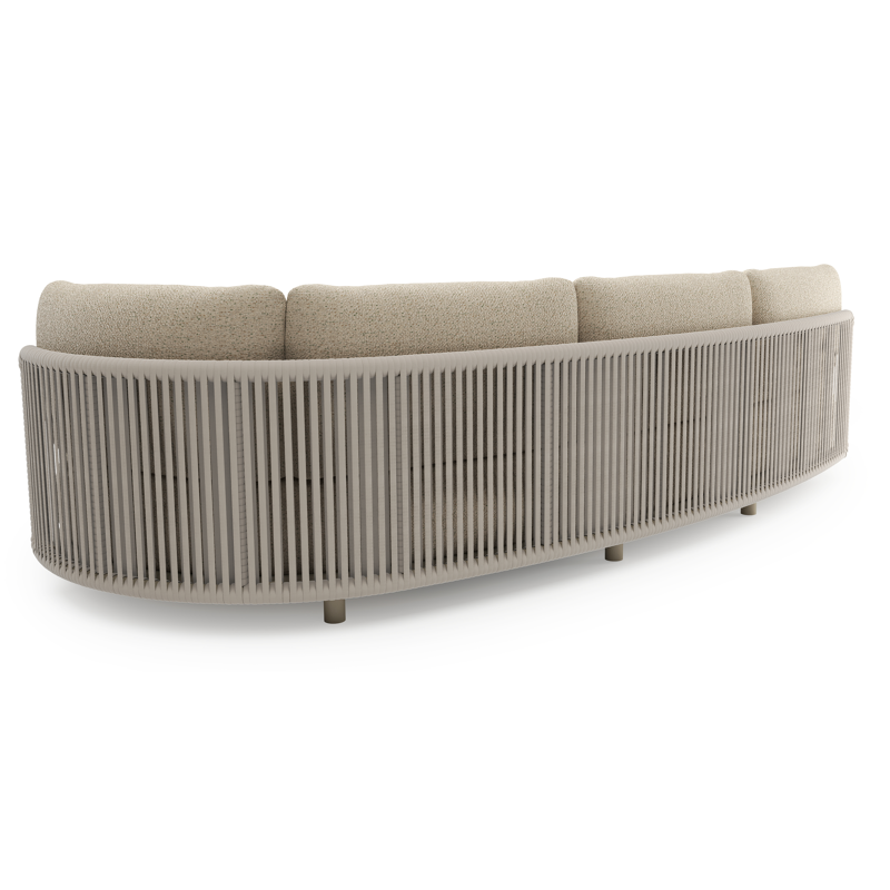 Lomano loungebank in beige aluminium en beige verticaal geweven luxe vlakke rope met bora forest all weather cosytica kussen