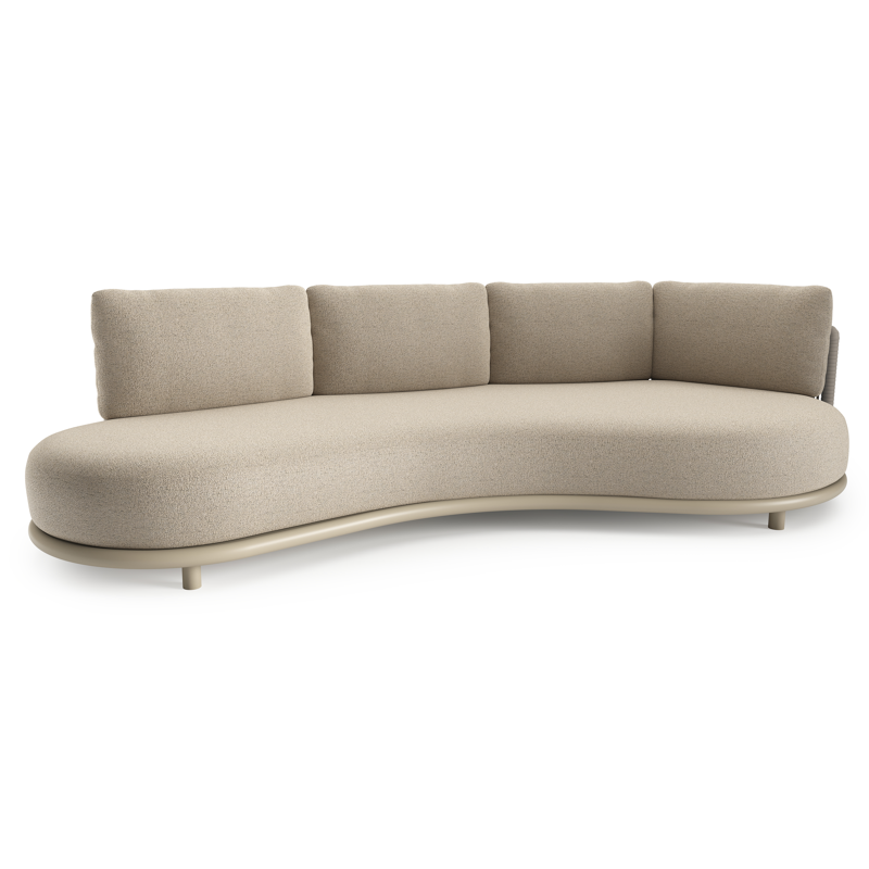 Lomano loungebank in beige aluminium en beige verticaal geweven luxe vlakke rope met marbella beige all weather cosytica kussen