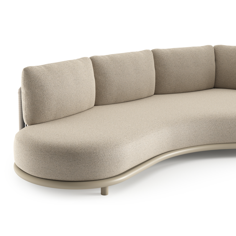 Lomano loungebank in beige aluminium en beige verticaal geweven luxe vlakke rope met marbella beige all weather cosytica kussen