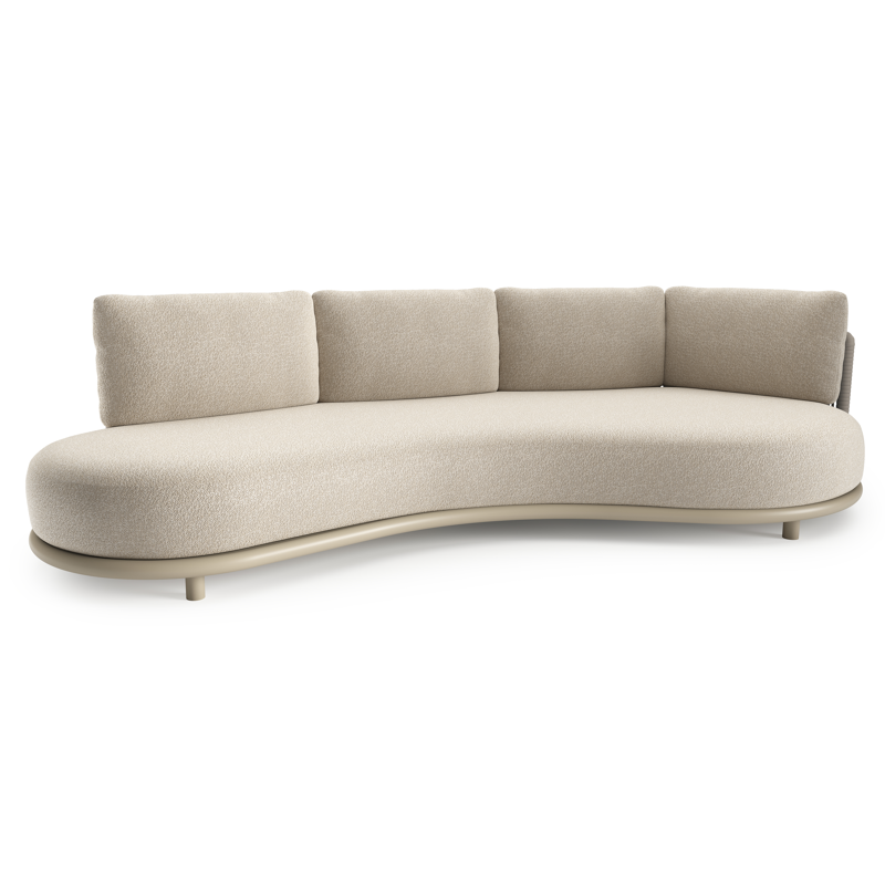 Lomano loungebank in beige aluminium en beige verticaal geweven luxe vlakke rope met marbella ecru all weather cosytica kussen