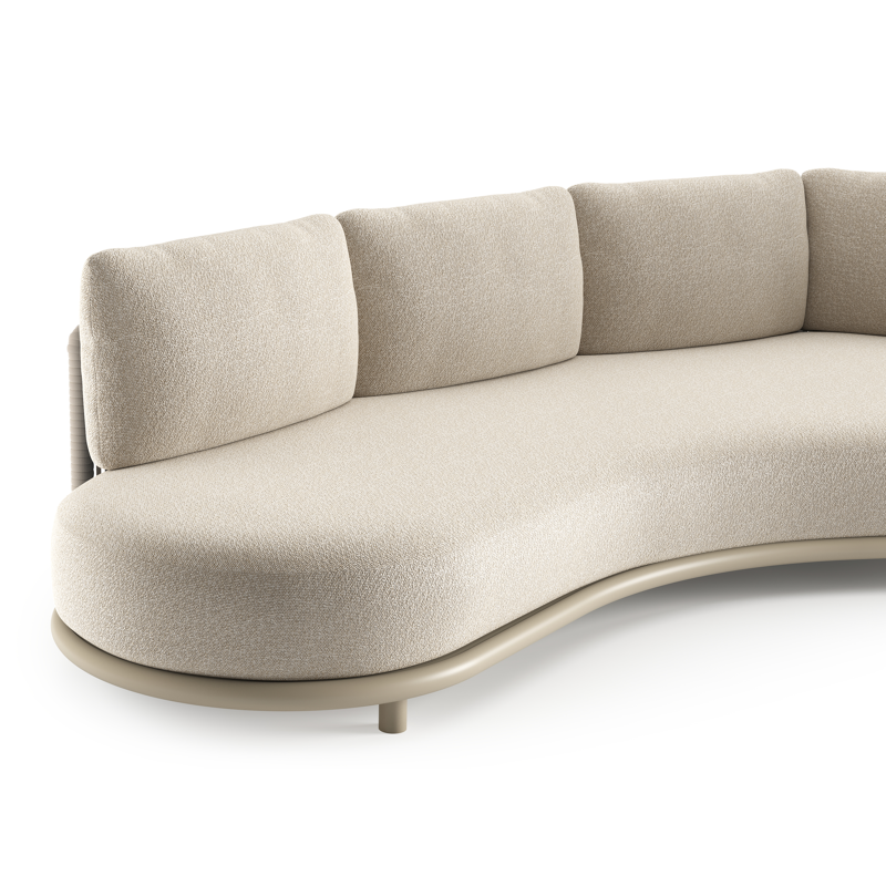 Lomano loungebank in beige aluminium en beige verticaal geweven luxe vlakke rope met marbella ecru all weather cosytica kussen