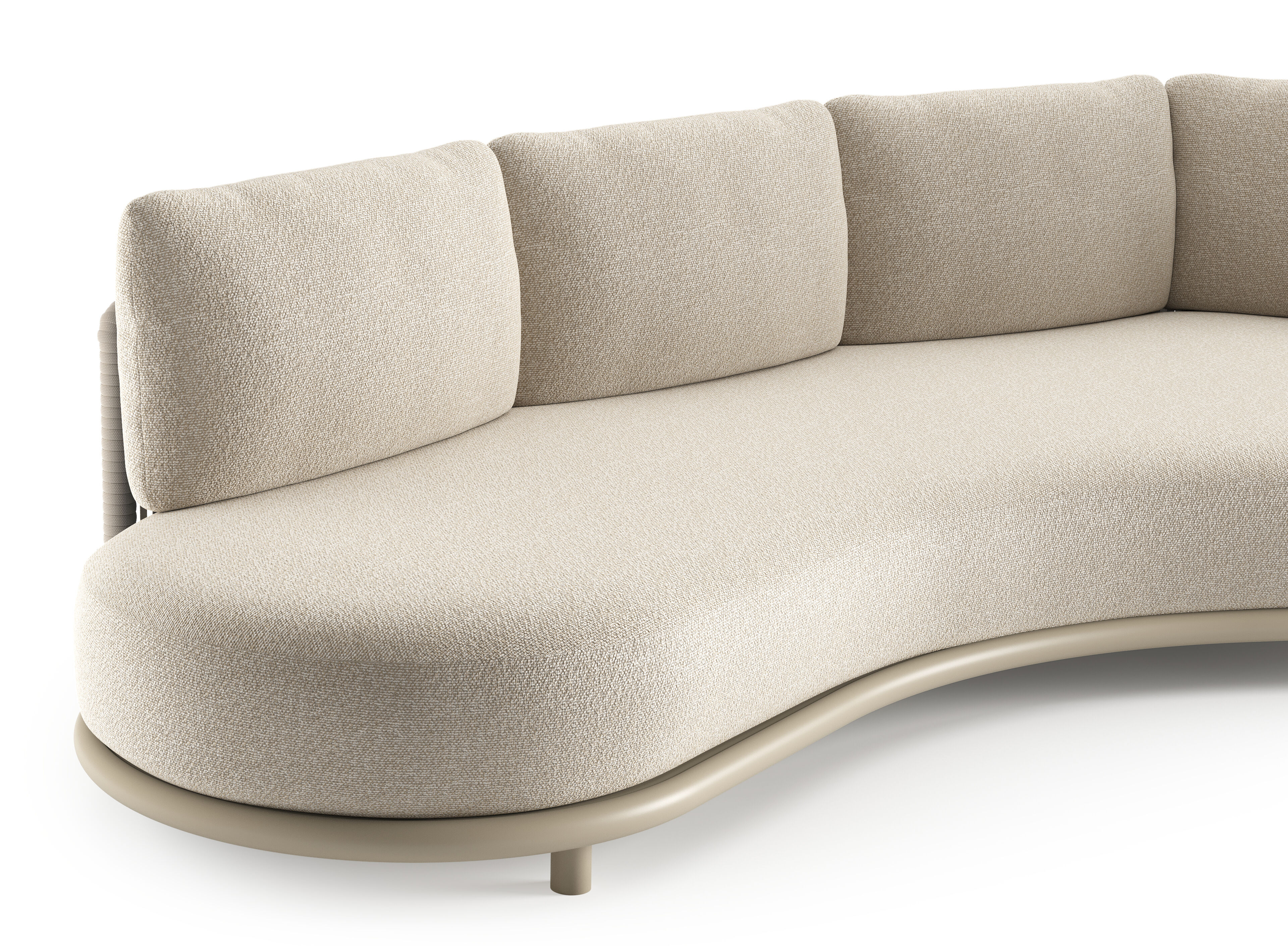 Lomano loungebank in beige aluminium en beige verticaal geweven luxe vlakke rope met marbella ecru all weather cosytica kussen