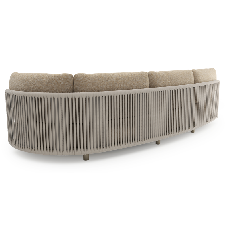 Lomano loungebank in beige aluminium en beige verticaal geweven luxe vlakke rope met madagascar oak all weather cosytica kussen