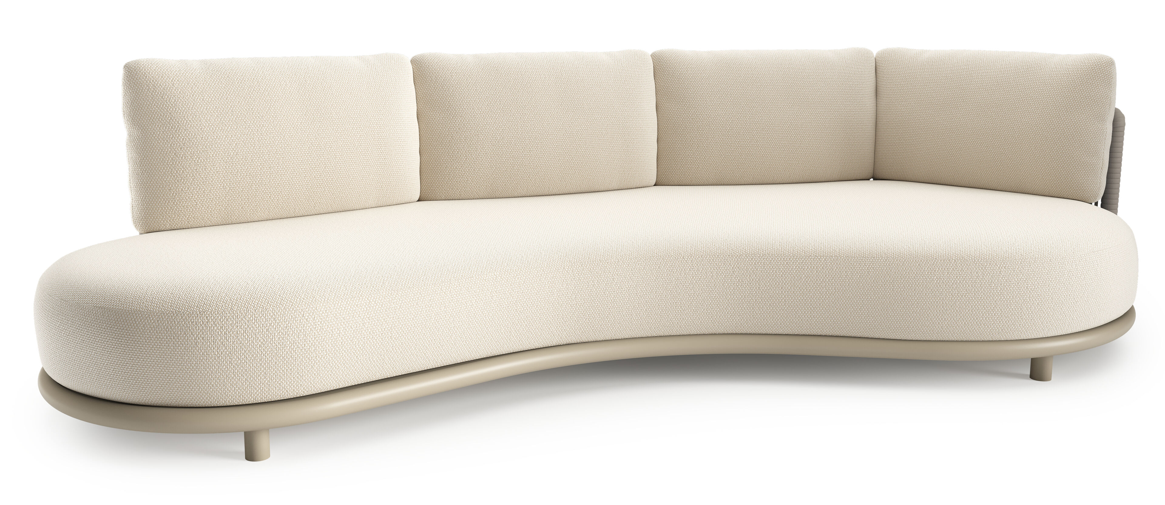 Lomano loungebank in beige aluminium en beige verticaal geweven luxe vlakke rope met althea off white all weather cosytica kussen