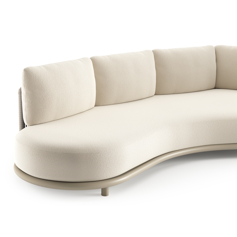 Lomano loungebank in beige aluminium en beige verticaal geweven luxe vlakke rope met althea off white all weather cosytica kussen
