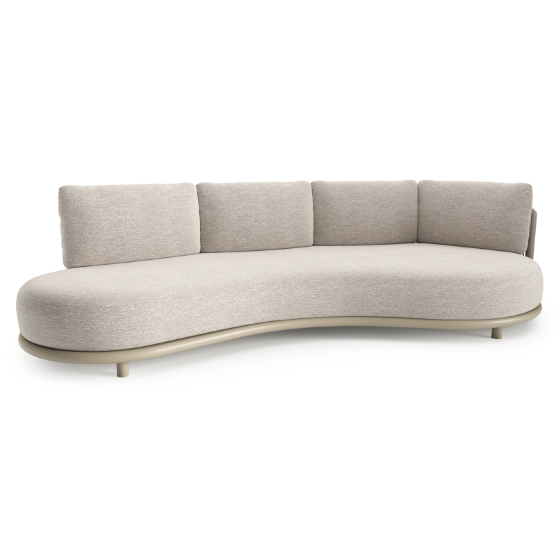 Lomano loungebank in beige aluminium en beige verticaal geweven luxe vlakke rope met tundra sand all weather sunbrella® luxe kussen