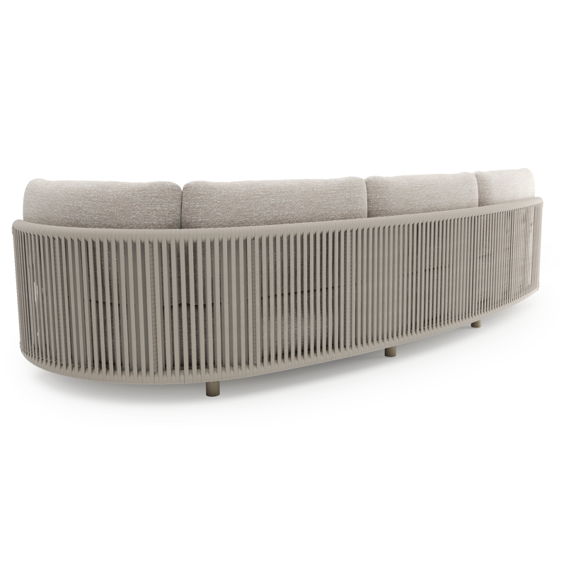 Lomano loungebank in beige aluminium en beige verticaal geweven luxe vlakke rope met tundra sand all weather sunbrella® luxe kussen