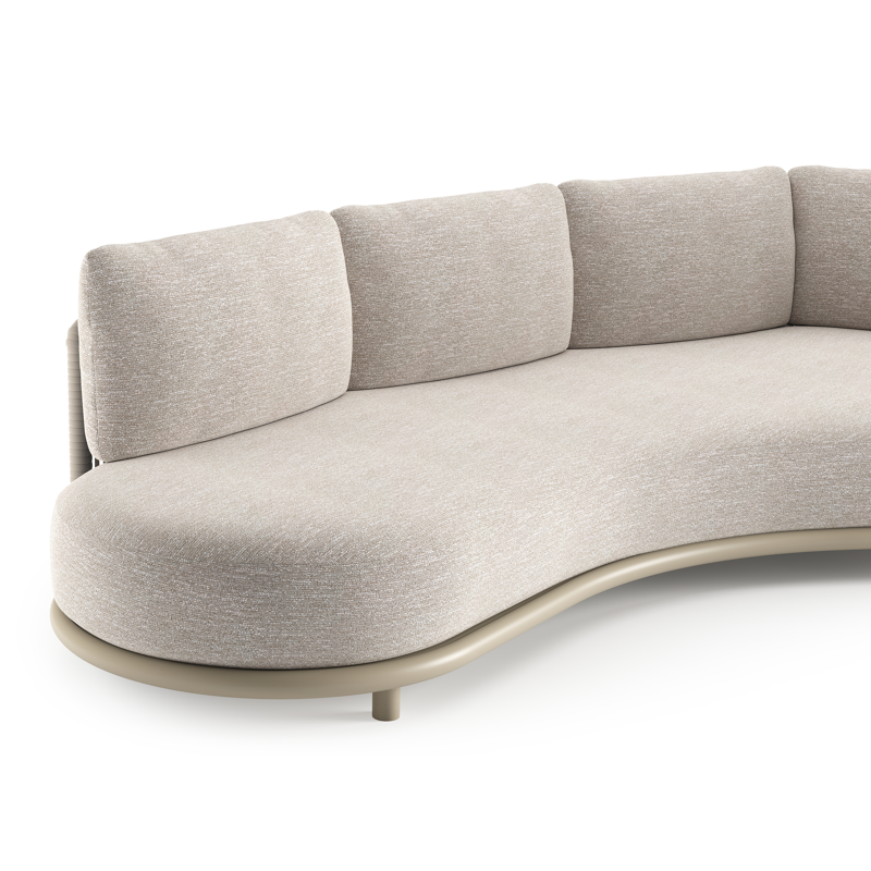 Lomano loungebank in beige aluminium en beige verticaal geweven luxe vlakke rope met tundra sand all weather sunbrella® luxe kussen