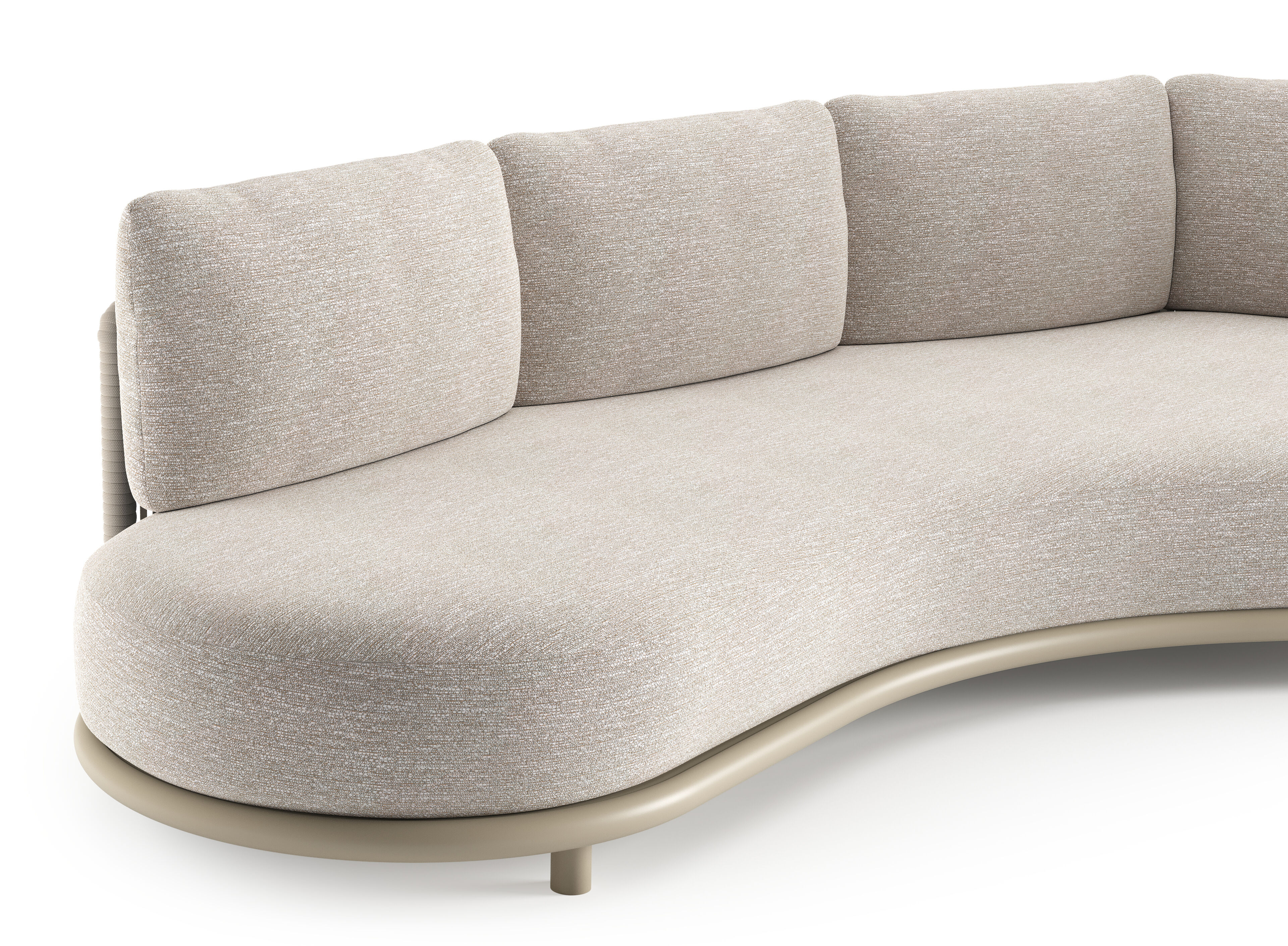Lomano loungebank in beige aluminium en beige verticaal geweven luxe vlakke rope met tundra sand all weather sunbrella® luxe kussen