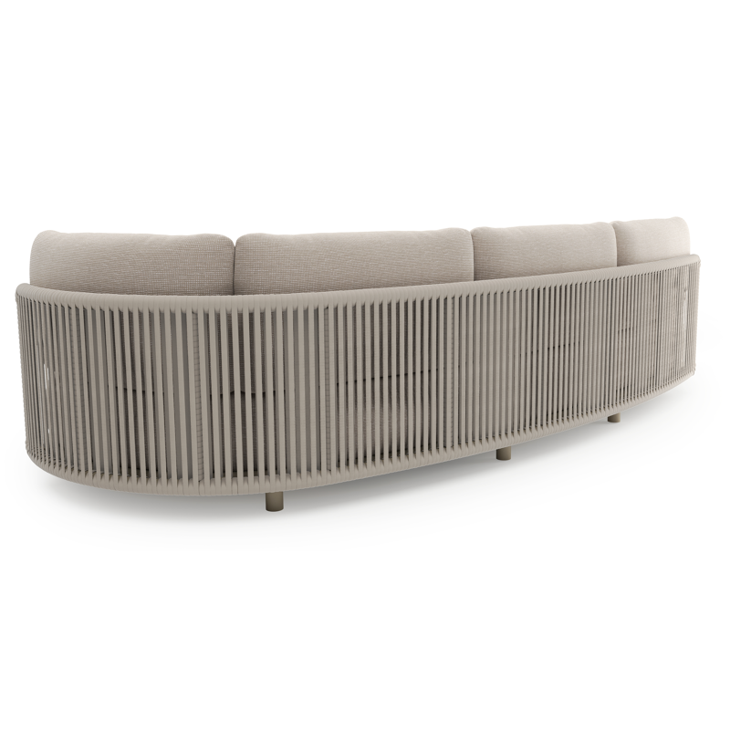 Canapé de jardin Lomano en aluminium beige et corde luxe plate tissée verticalement beige et coussins en all weather sunbrella® luxe slow farafra