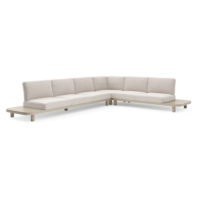 Salon de jardin d'angle Donato en aluminium beige et coussins en all weather sunbrella® luxe tundra sand