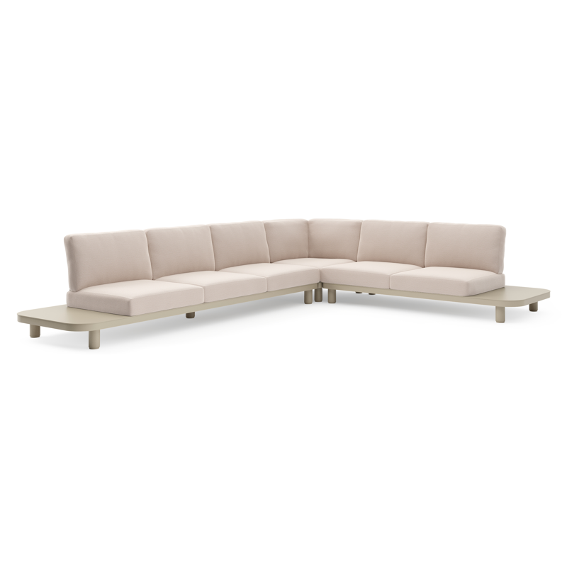 Salon de jardin d'angle Donato en aluminium beige et coussins en all weather sunbrella® luxe wander pilat