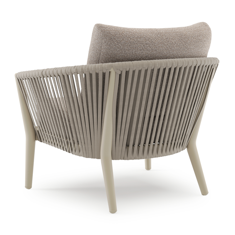 Orso loungestoel in beige aluminium en beige verticaal geweven luxe vlakke rope met Wander Manioc all weather sunbrella® luxe kussen