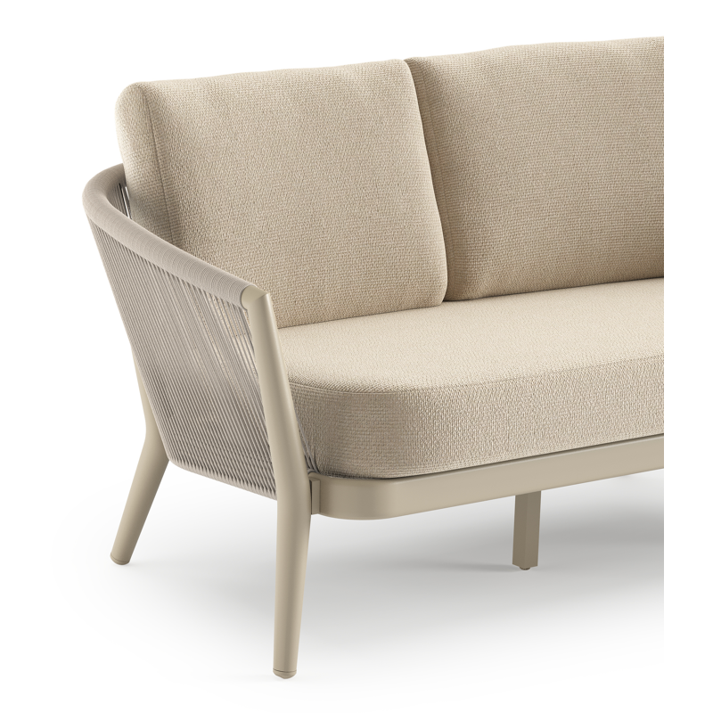 Canapé de jardin Orso en aluminium beige en corde ronde tissée verticalement beige et coussins en all weather cosytica Althea Chalk
