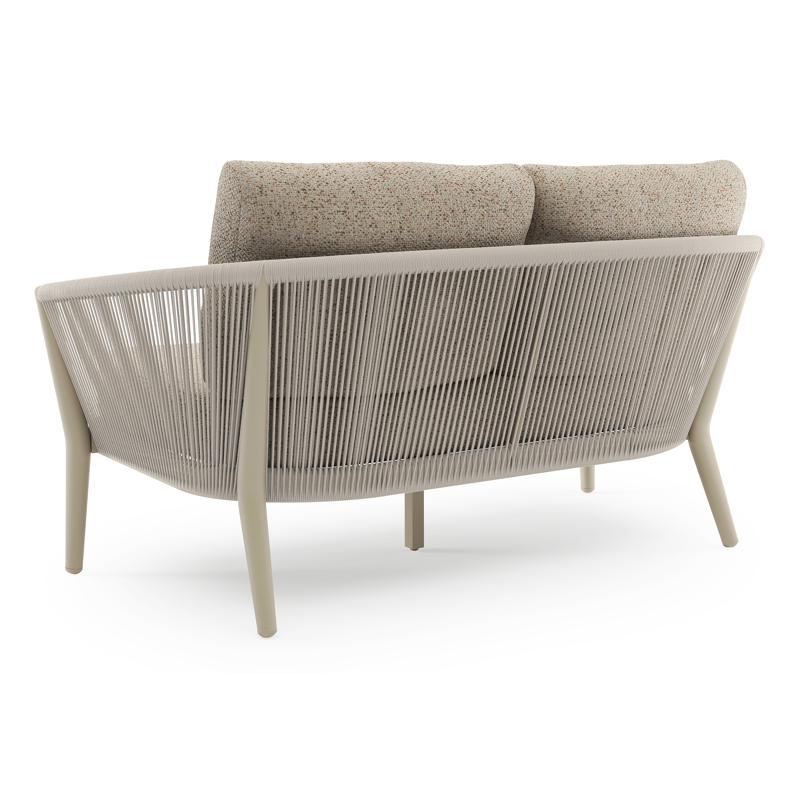 Canapé de jardin Orso en aluminium beige en corde ronde tissée verticalement beige et coussins en all weather cosytica Bora Jungle