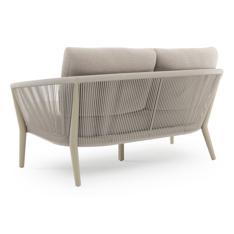 Canapé de jardin Orso en aluminium beige en corde ronde tissée verticalement beige et coussins en all weather sunbrella® luxe Slow Farafra