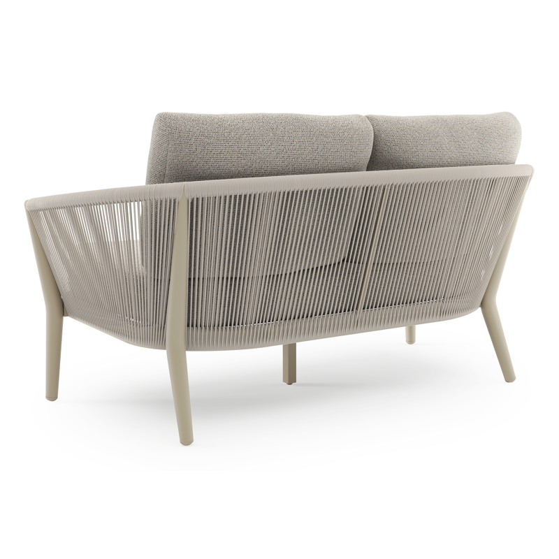 Orso loungebank in beige aluminium en beige verticaal geweven ronde rope met Firenze Sand all weather solica kussen