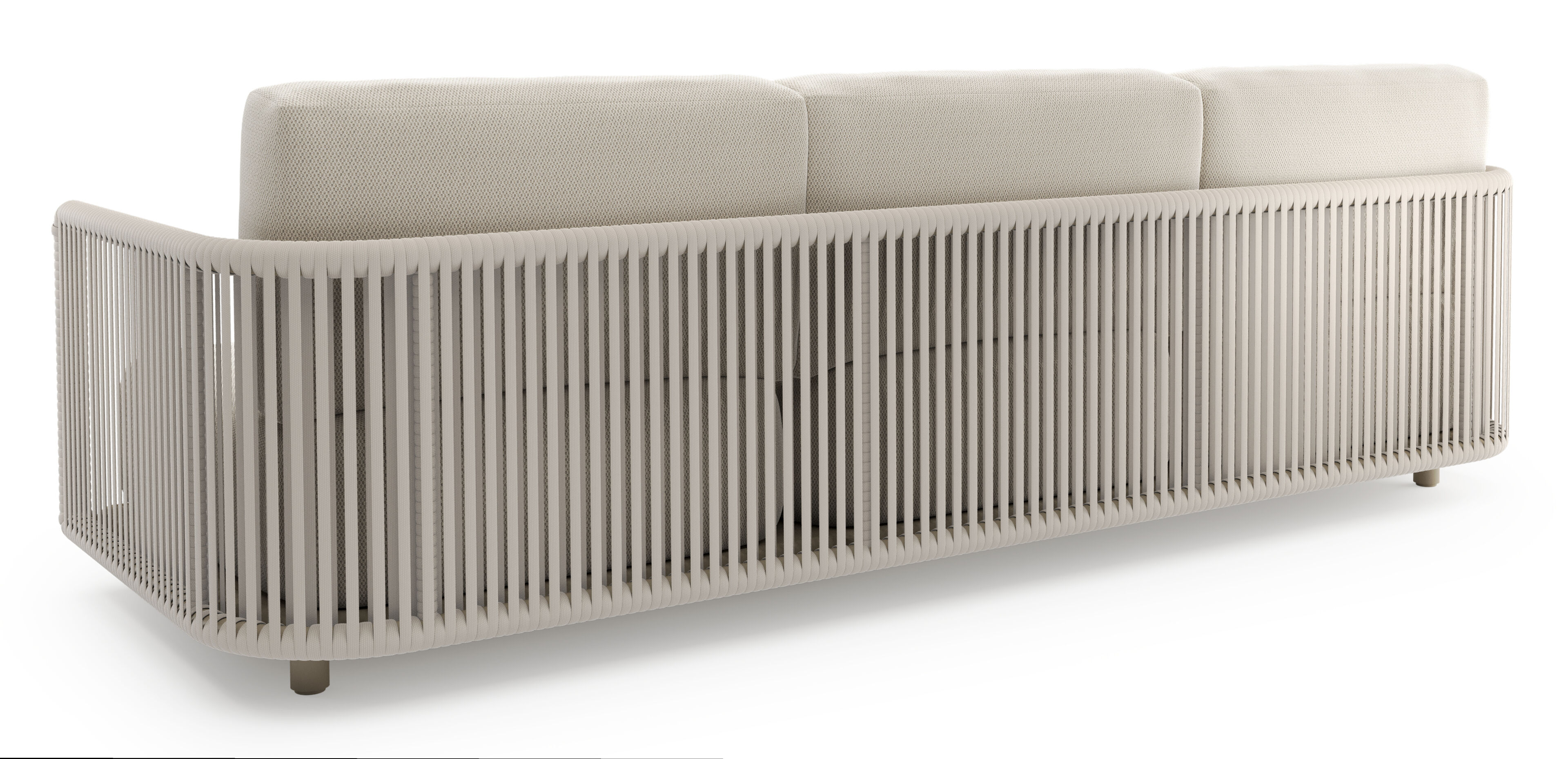 Organo loungeset in beige aluminium en beige verticaal geweven luxe vlakke rope met lopi marble all weather Sunbrella® luxe kussen