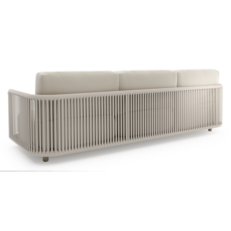 Organo loungeset in beige aluminium en beige verticaal geweven luxe vlakke rope met lopi marble all weather Sunbrella® luxe kussen