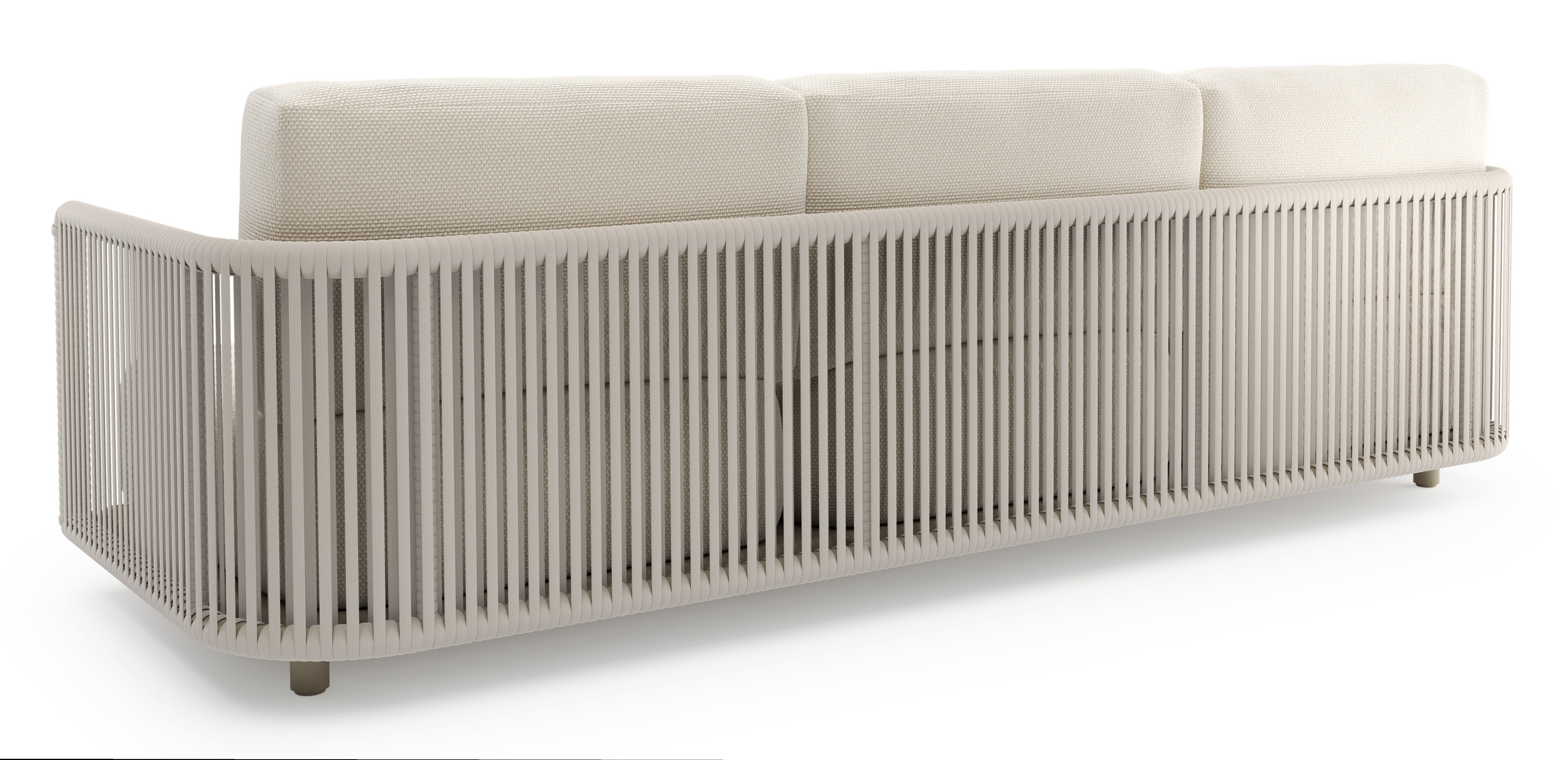 Organo loungeset in beige aluminium en beige verticaal geweven luxe vlakke rope met althea off white all weather Cosytica kussen