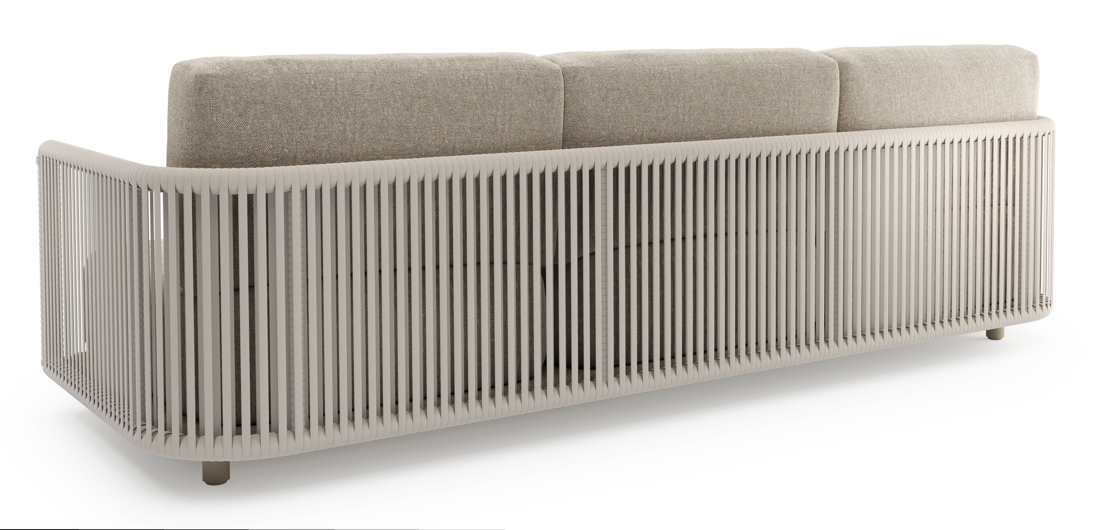 Organo loungebank in beige aluminium en beige verticaal geweven luxe vlakke rope met chartres pewter all weather Sunbrella® luxe kussen