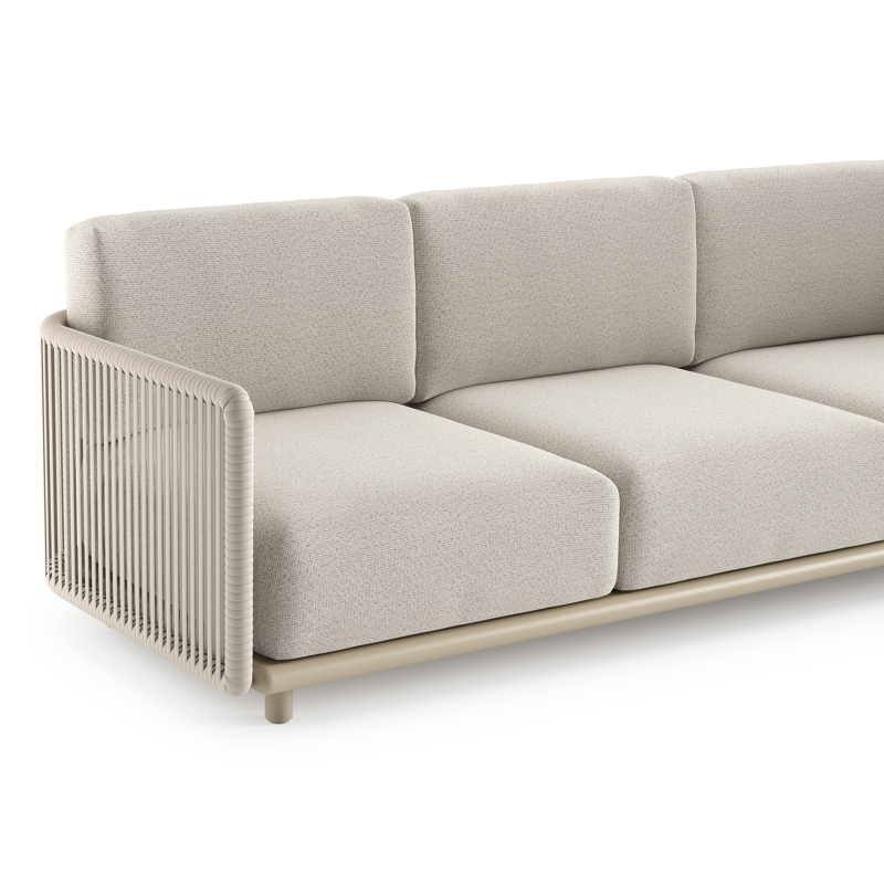 Canapé de jardin Organo en aluminium beige et corde luxe plate tissée verticalement beige et coussin en all weather Solica firenze natural