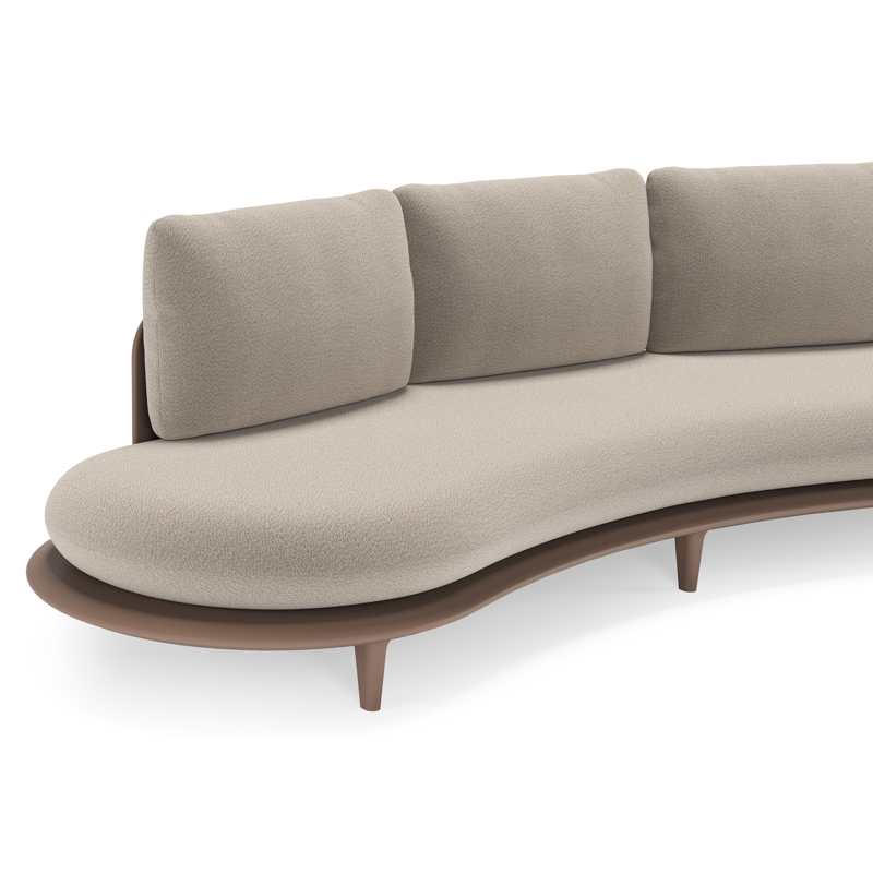 Canapé de jardin Bomero en aluminium taupe et coussins en all weather sunbrella® luxe savane coconut