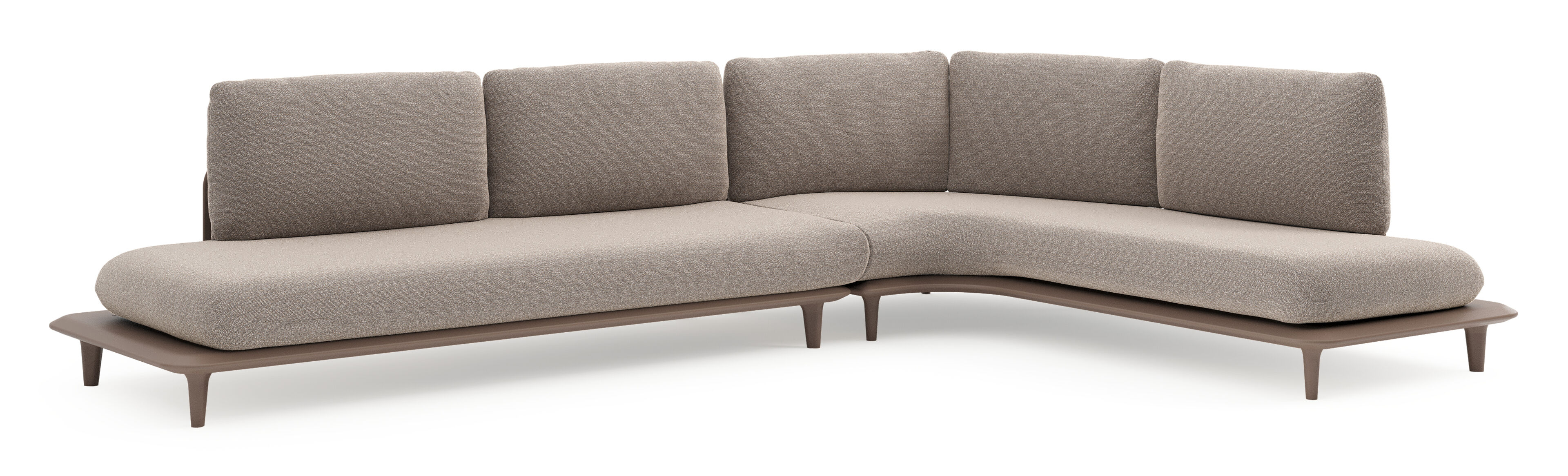 Salon de jardin d'angle Bomero en aluminium taupe et coussins en all weather sunbrella® luxe wander manioc