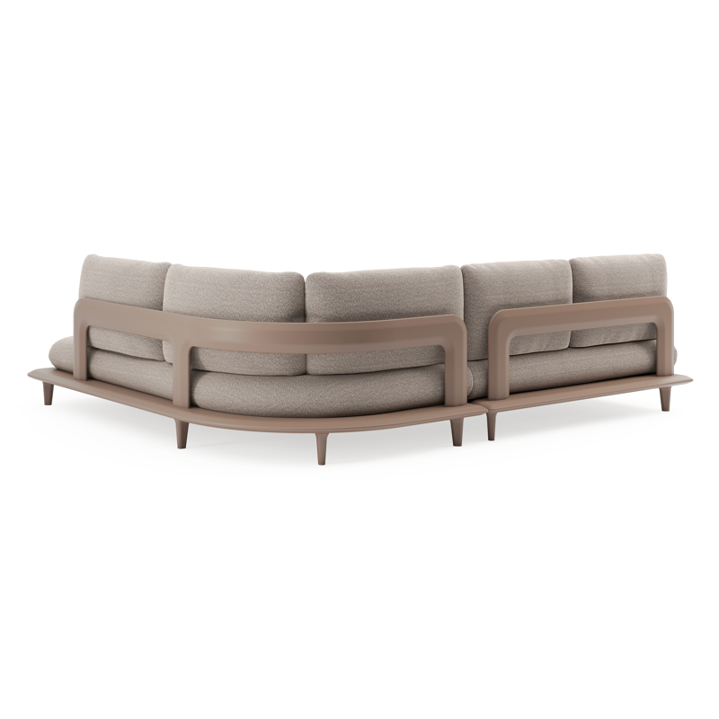 Salon de jardin d'angle Bomero en aluminium taupe et coussins en all weather sunbrella® luxe wander manioc