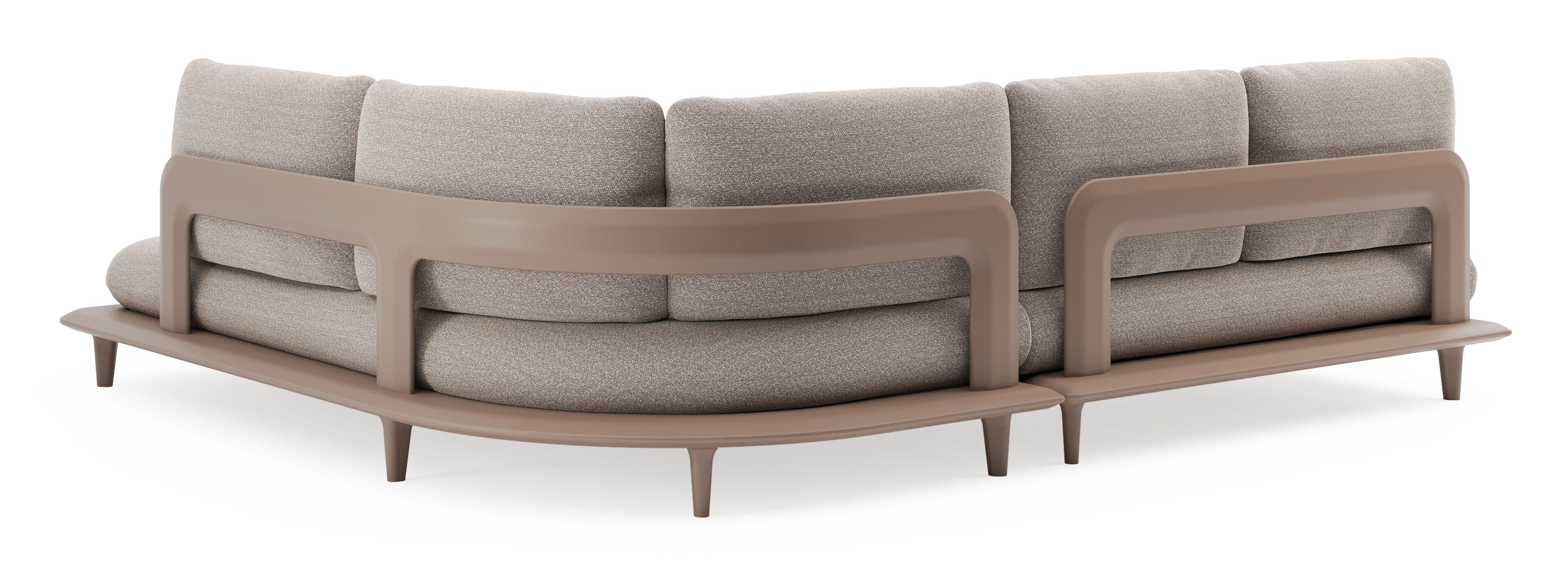 Salon de jardin d'angle Bomero en aluminium taupe et coussins en all weather sunbrella® luxe wander manioc