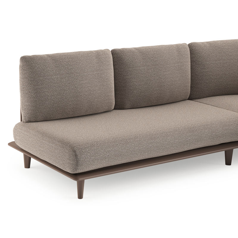 Salon de jardin d'angle Bomero en aluminium taupe et coussins en all weather sunbrella® luxe wander manioc