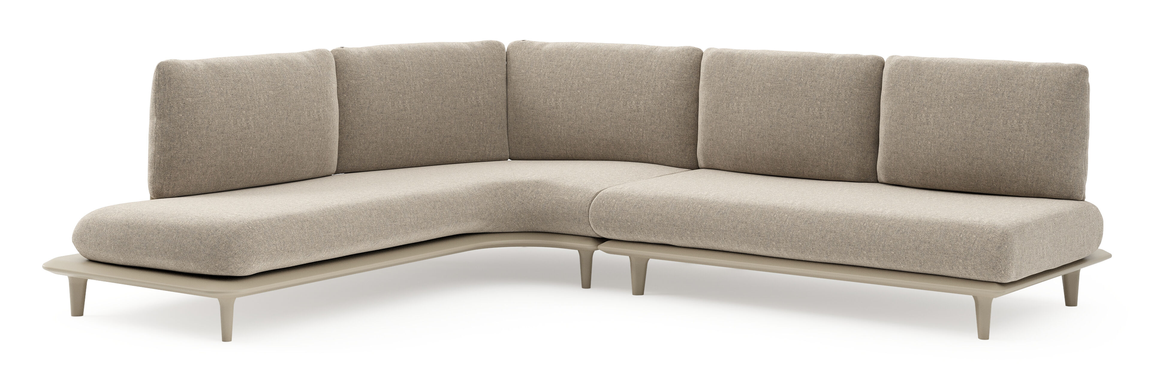 Salon de jardin d'angle Bomero en aluminium beige et coussins en all weather sunbrella® luxe chartres pewter