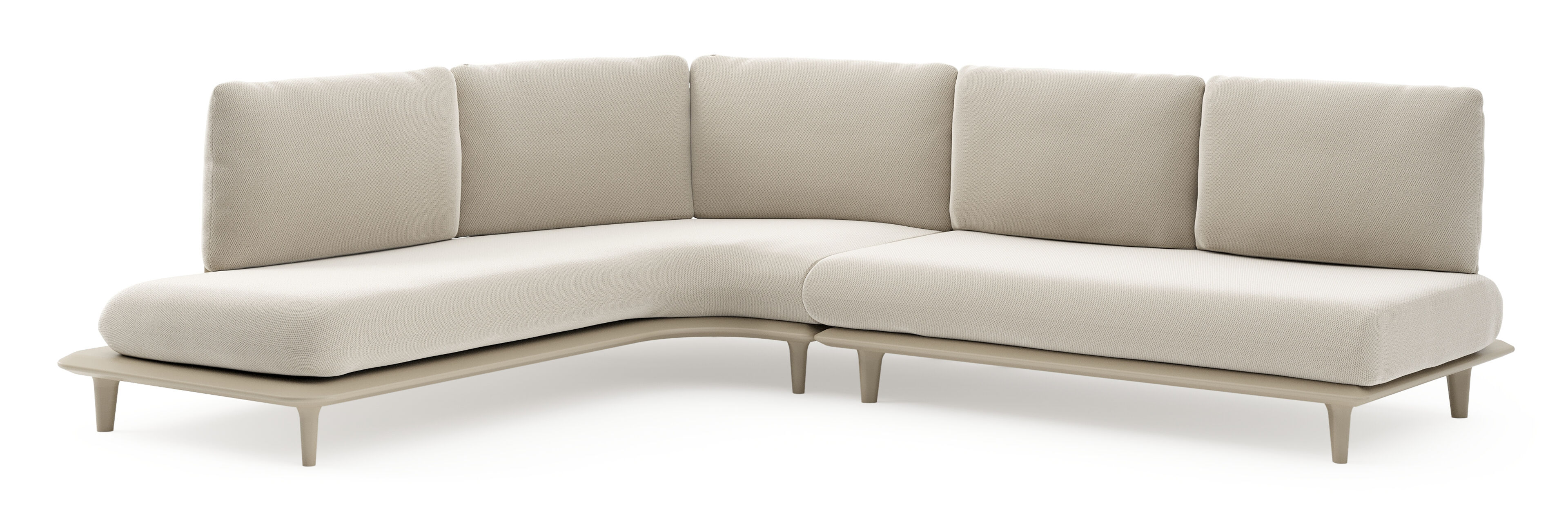 Salon de jardin d'angle Bomero en aluminium beige et coussins en all weather sunbrella® luxe lopi marble
