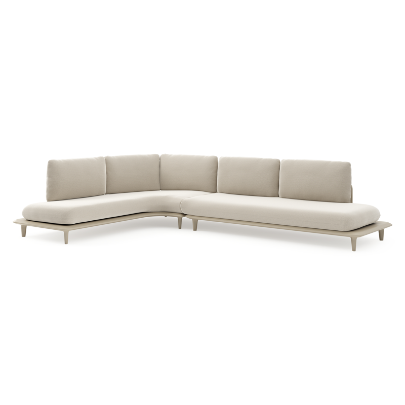 Salon de jardin d'angle Bomero en aluminium beige et coussins en all weather sunbrella® luxe lopi marble