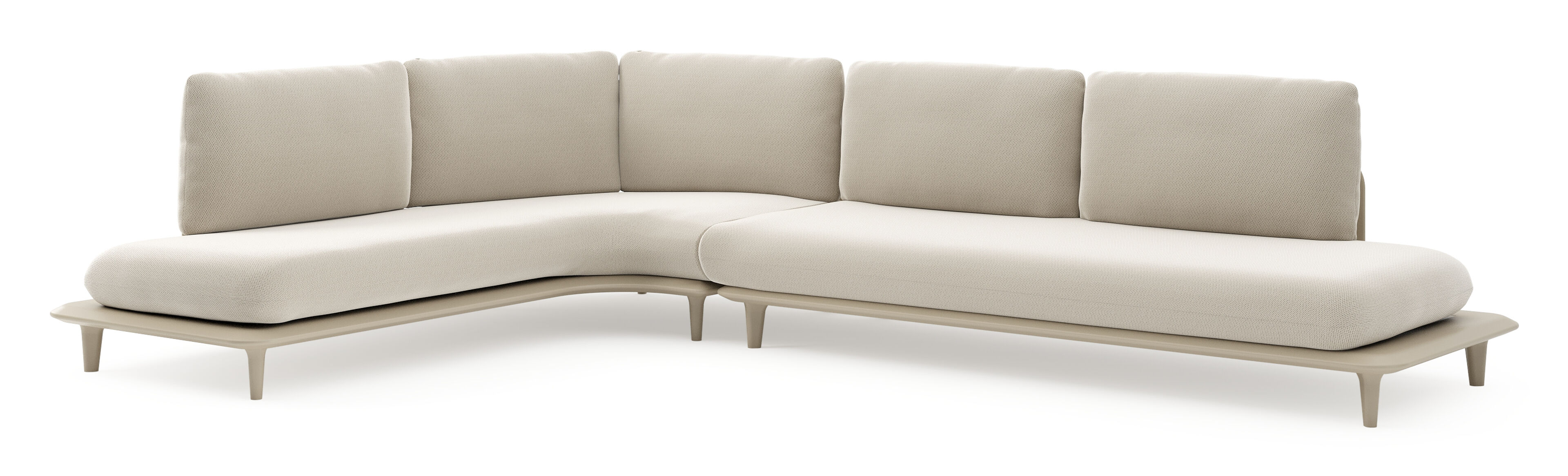 Salon de jardin d'angle Bomero en aluminium beige et coussins en all weather sunbrella® luxe lopi marble