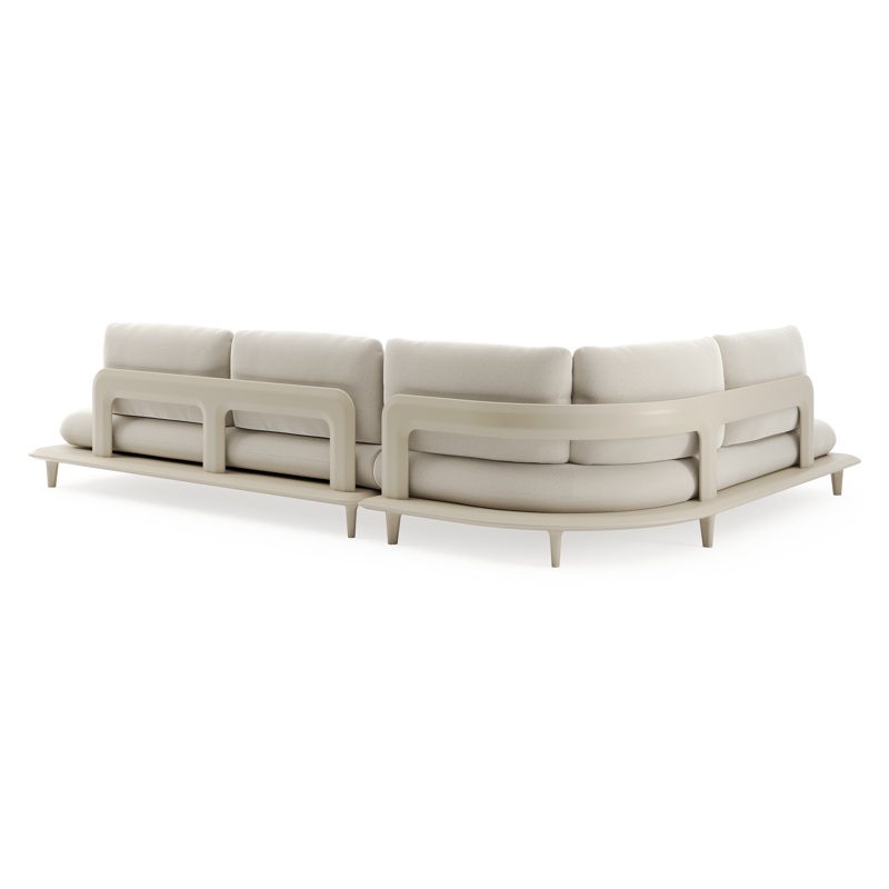 Salon de jardin d'angle Bomero en aluminium beige et coussins en all weather sunbrella® luxe lopi marble