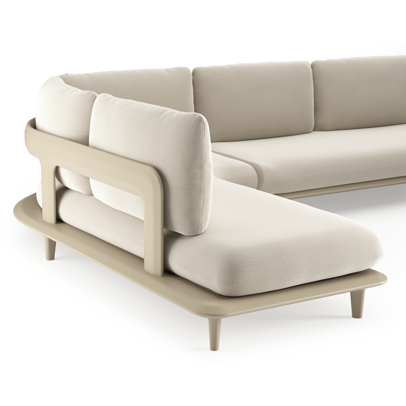 Salon de jardin d'angle Bomero en aluminium beige et coussins en all weather sunbrella® luxe lopi marble