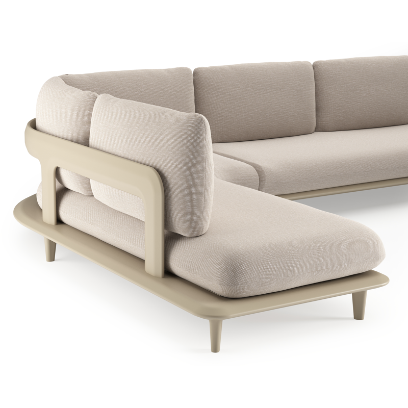 Bomero loungehoek in beige aluminium met slow farafra all weather sunbrella® luxe kussen
