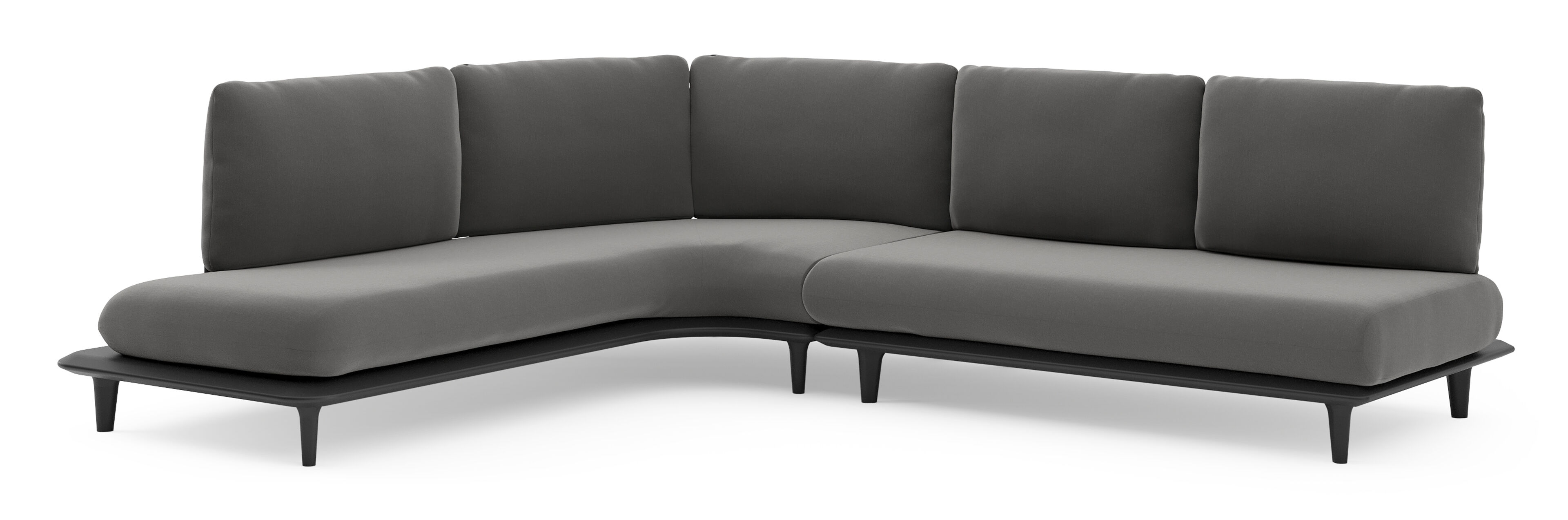 Salon de jardin d'angle Bomero en aluminium noir et coussins en all weather sunbrella® luxe natte charcoal chine