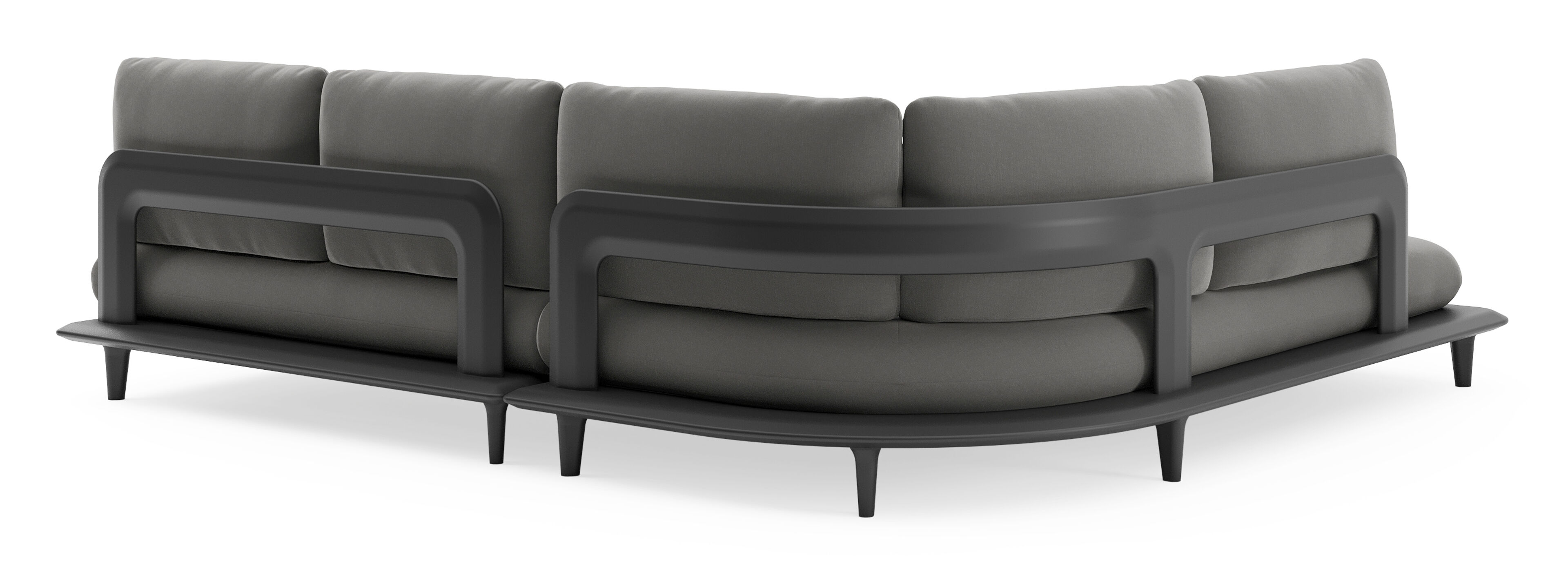 Salon de jardin d'angle Bomero en aluminium noir et coussins en all weather sunbrella® luxe natte charcoal chine