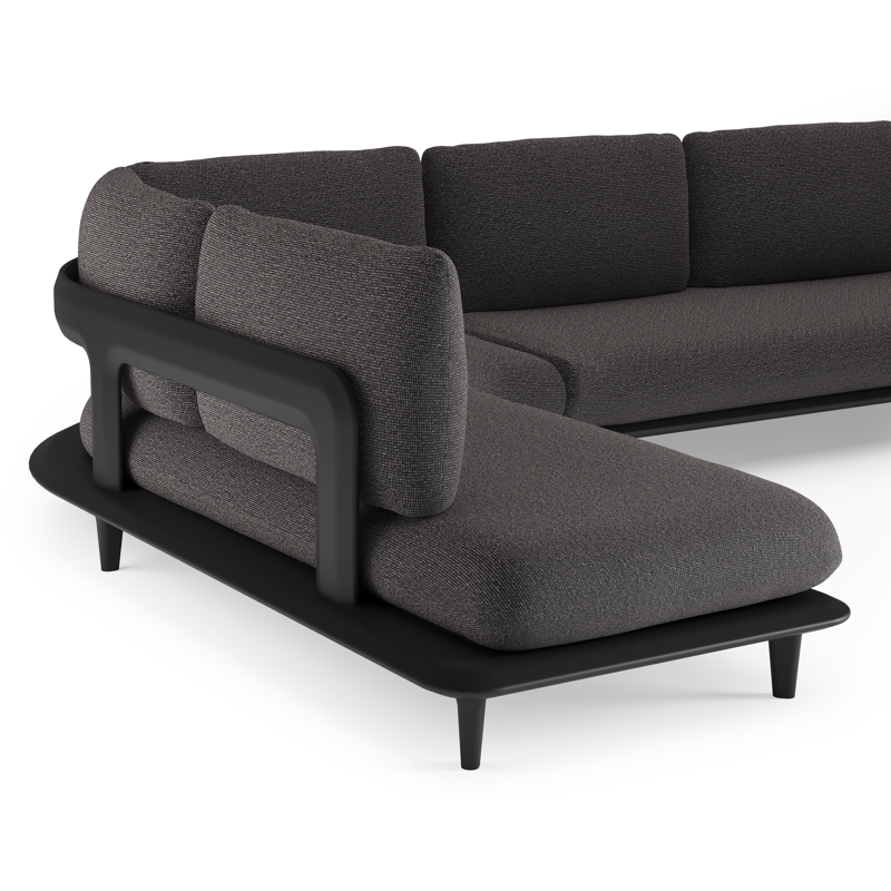 Bomero loungehoek in zwart aluminium met firenze tunder all weather solica kussen