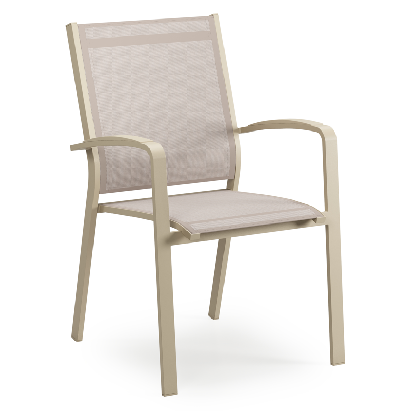 Chaise de jardin empilable Lioni en aluminium beige et textilène simple beige 