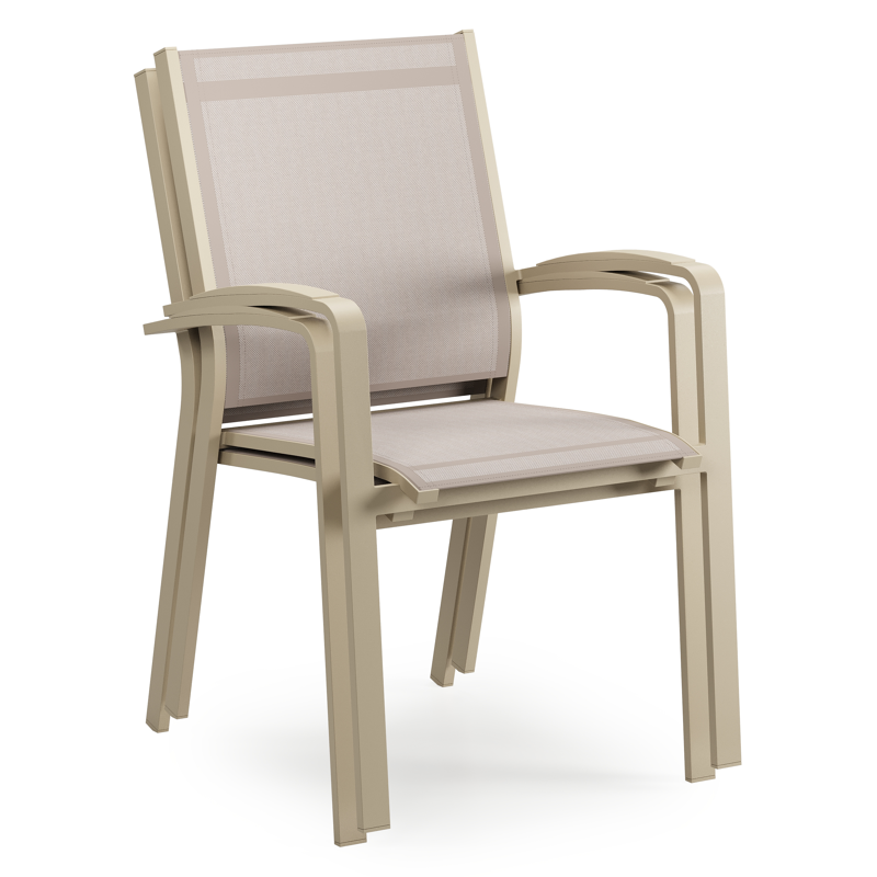 Chaise de jardin empilable Lioni en aluminium beige et textilène simple beige 