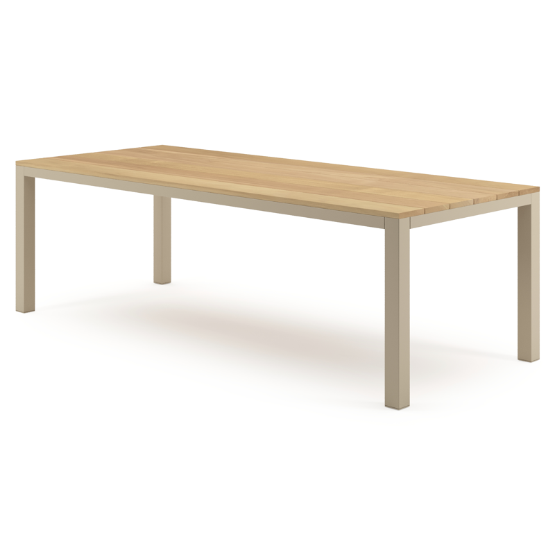 Table de jardin Como rectangulaire en aluminium beige et teck - Lg. 240 x Lrg. 100 x Haut. 75 cm
