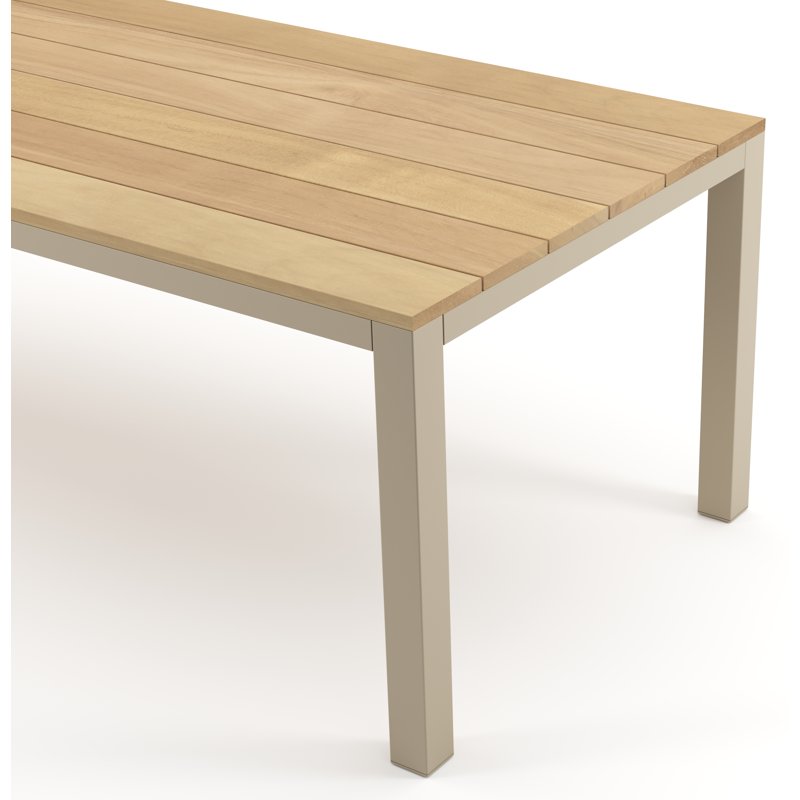 Table de jardin Como rectangulaire en aluminium beige et teck - Lg. 240 x Lrg. 100 x Haut. 75 cm