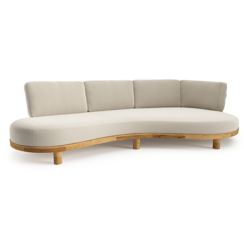 Canapé de jardin Donato en teck et coussins en all weather sunbrella® luxe lopi marble